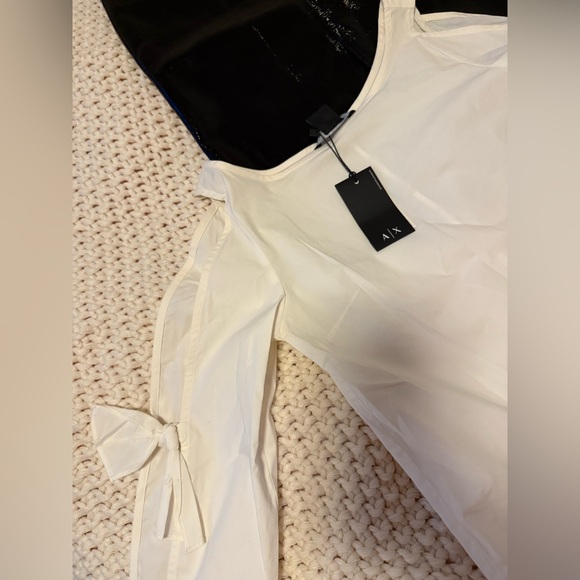 Armani Exchange Cream Blouse with Tie Sleeves - Picture 2 of 4